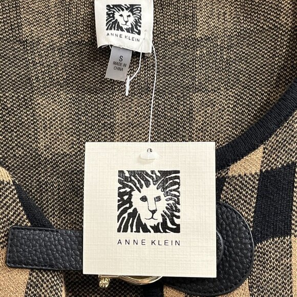 Anne Klein Cardigan Sweater Womens S Black Camel Plaid Toggle Clasp Academia - Picture 3 of 8